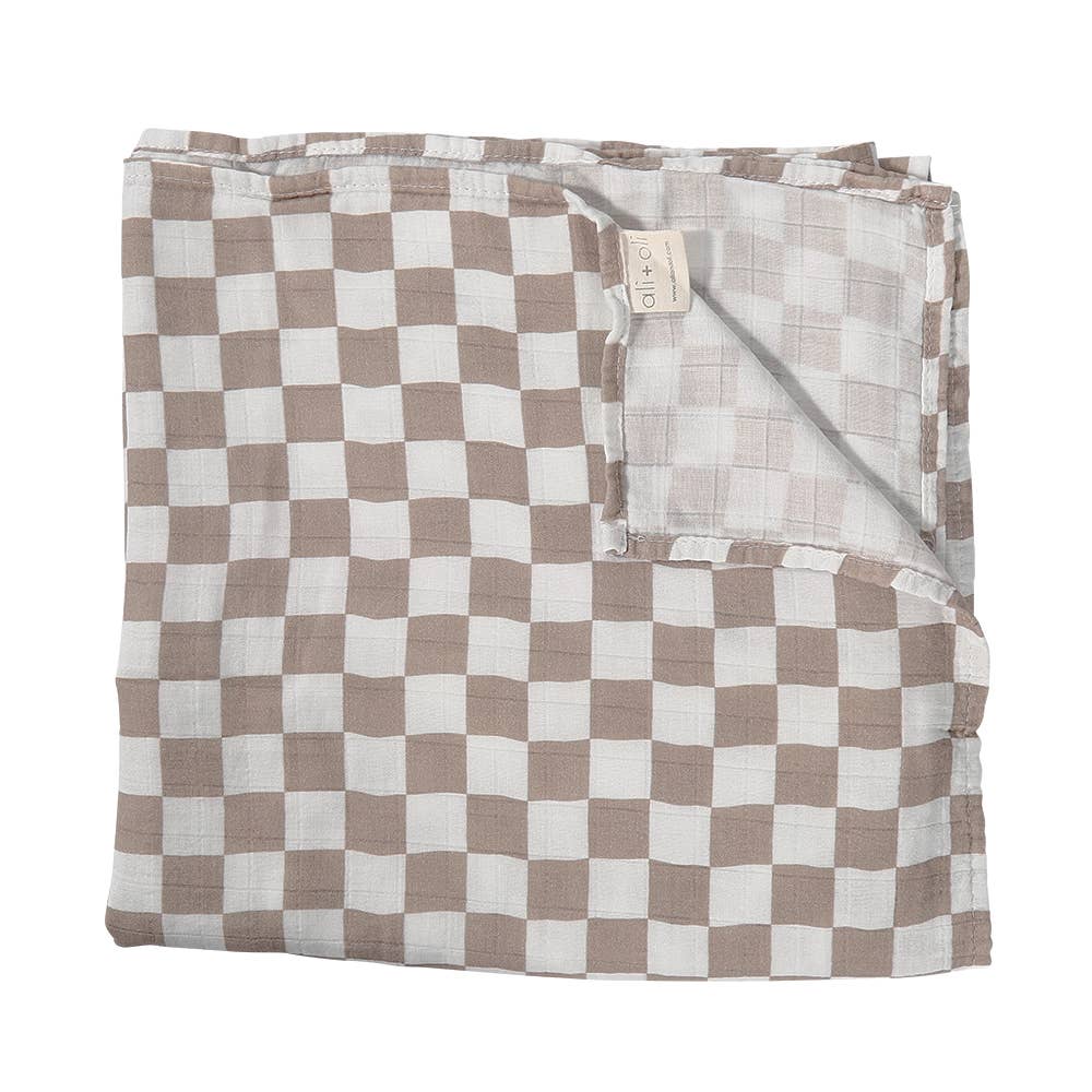 Bamboo Muslin Swaddle Blanket (Mocha Checkers) - Fancy That