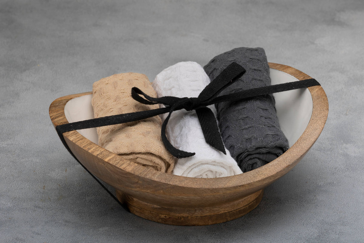 Mini Wooden Serving Bowl with 3 Dish Towels - Fancy That